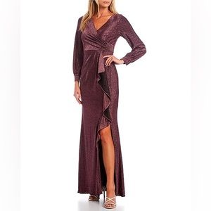 adrianna papell Women’s Metallic Faux Wrap Long Sleeve.